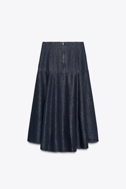 ZARA ДЖИНСОВАЯ ЮБКА-МИДИ ZW COLLECTION, СИНИЙ