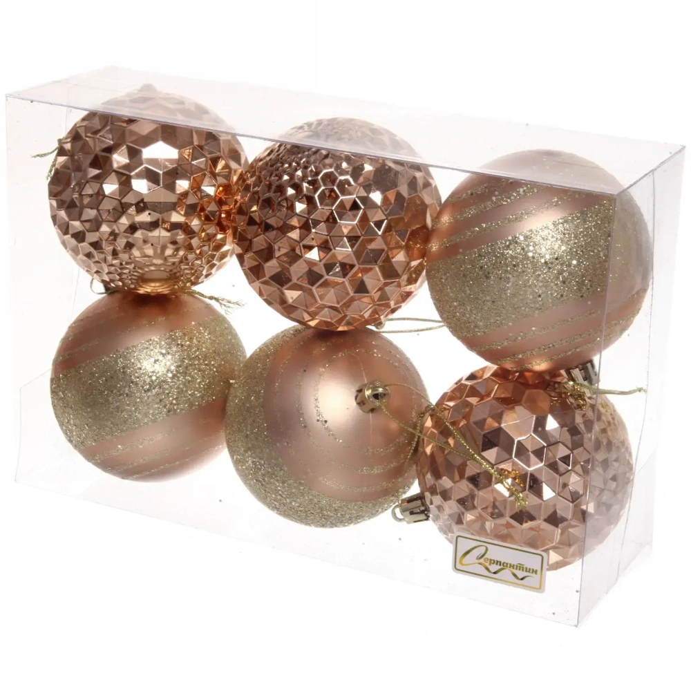 Набор шаров 8 см «Сказочный блеск» (в наборе 6 шт), Шампань