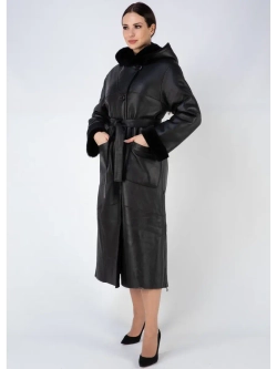 Дубленка зимняя натуральная с капюшоном длинная