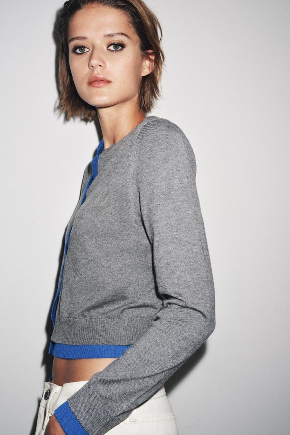 ZARА КОМБИНИРОВАННЫЙ КАРДИГАН, СЕРЫЙ