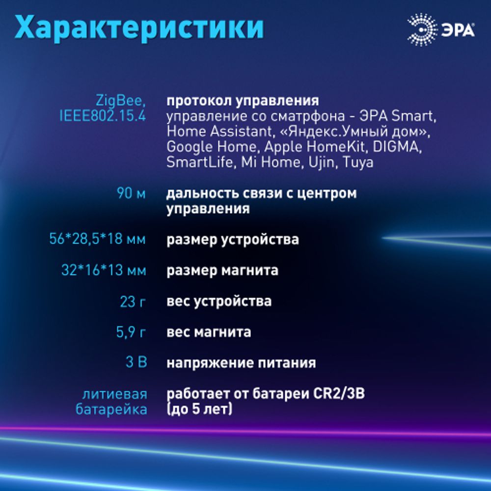 Датчик открытия ЭРА DM-02 для дома, беспроводной, на батарейках, SMART Zigbee | Датчики движения