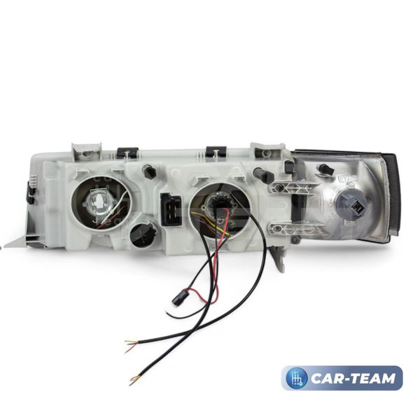 Фары ВАЗ 2110, 2111, 2112 передние в стиле BMW с Bi LED модулями 1,8 дюйма, галочки в цвете Lime (тонированные поворотники)