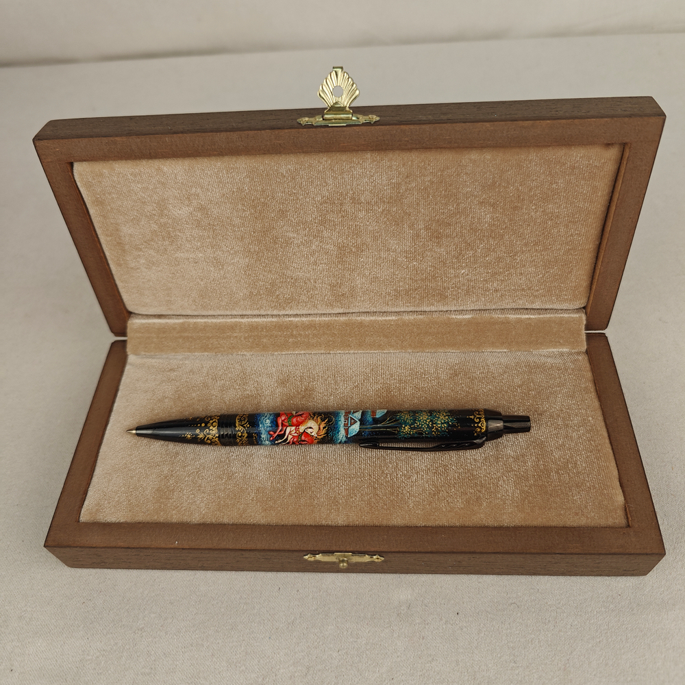 Ручка шариковая Parker "Сказочная тройка" на черном с ручной росписью Палех в футляре