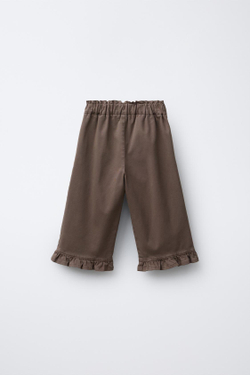 ZARA БРЮКИ БЭГГИ С ВОЛАНАМИ, КОРИЧНЕВЫЙ