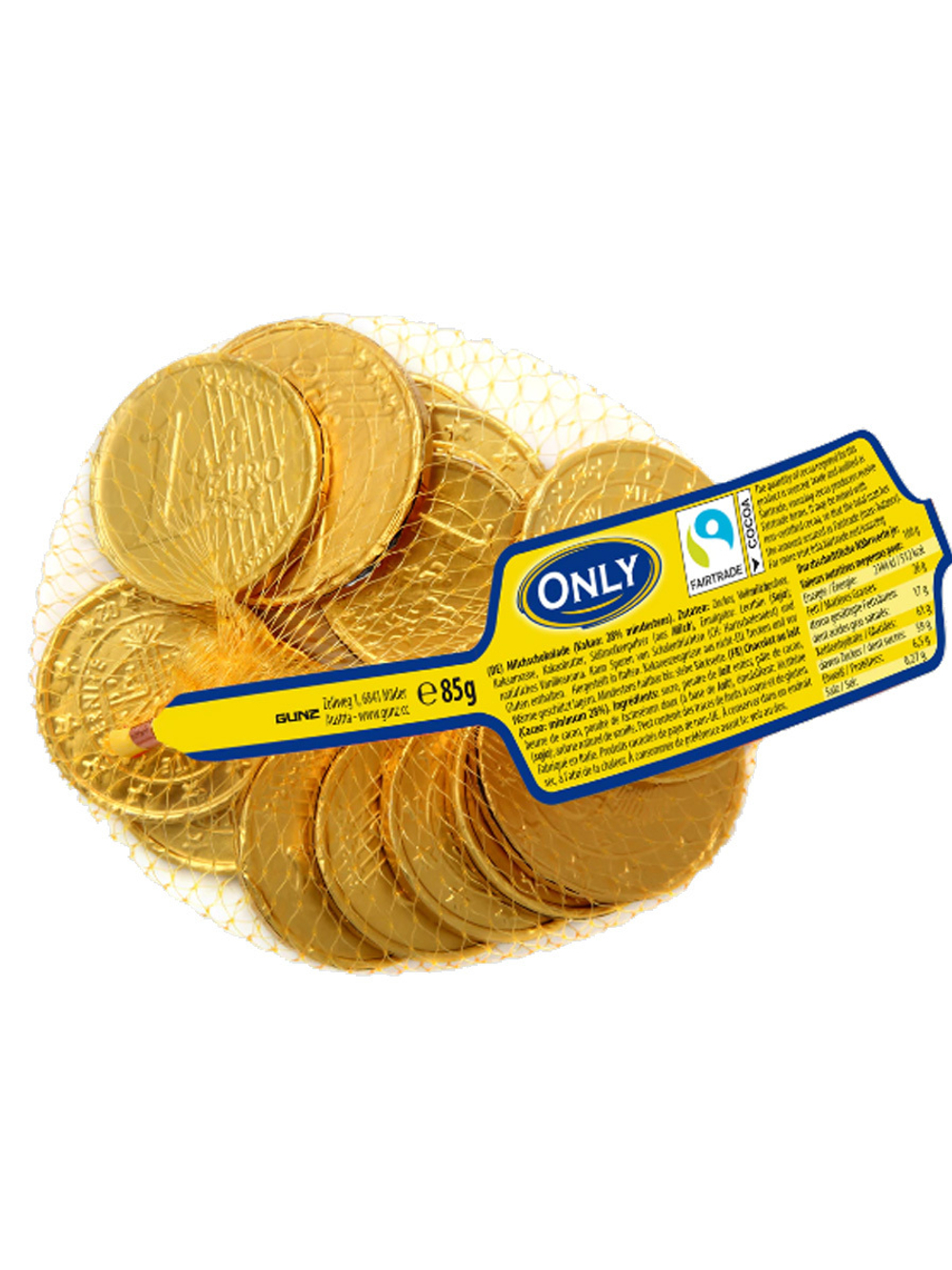 Фигурный шоколад молочный ONLY "Золотые монеты" 100 г, Gold coins в сетчатом пакете