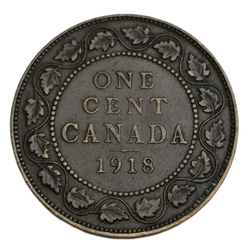 Монета 1 цент (cent) 1918 год Канада