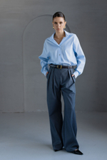 Брюки из вискозы на заниженной талии темно-серые