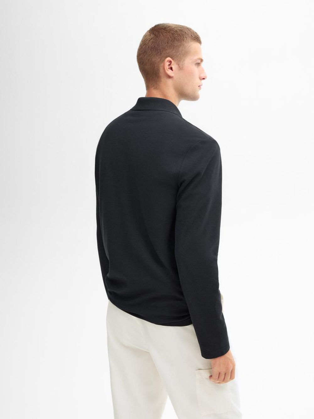 Massimo Dutti Поло комфортного кроя с длинными рукавами, черный