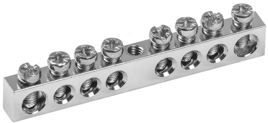 Шина PEN "земля-ноль" 6х9мм 8/1 с никелевым покрытием (8групп/крепеж по центру) IEK