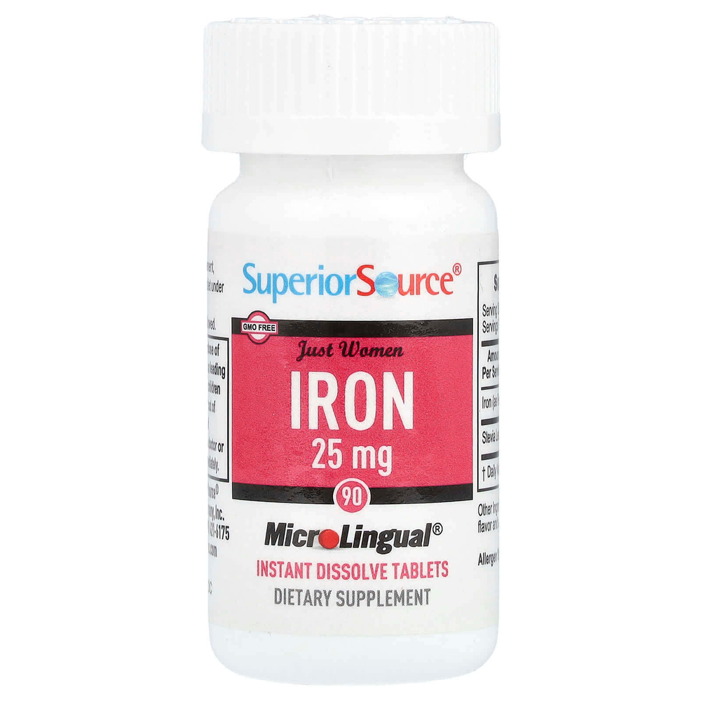Superior Source, Just Women, железо, 25 мг, 90 быстрорастворимых таблеток MicroLingual®