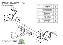 Фаркоп(прицепное) Лидер-Плюс для VOLKSWAGEN TOURAN (1T1) 2003-2010(паспорт и сертификат в комплекте)(без электрики)V117-A