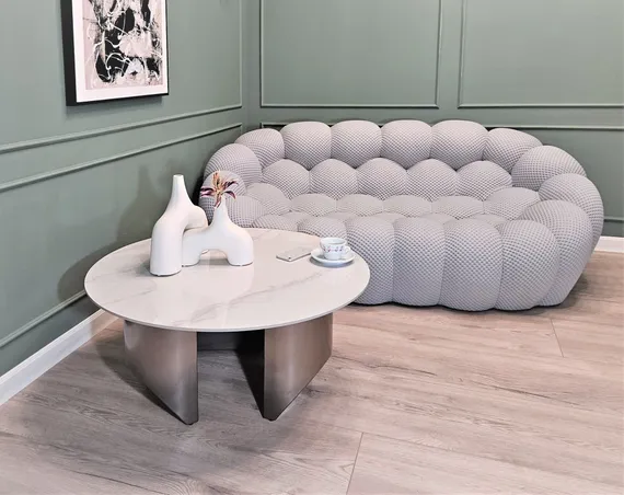 Журнальный столик Mush, Ø90х38 см, белый керамогранит