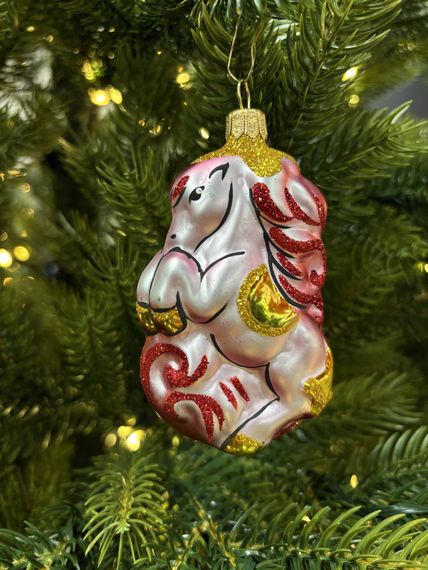 Ёлочное украшение Лошадка цирковая 100 мм., красный, стекло, Ёлочка (С1634/1)