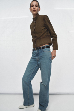 ZARA КУРТКА ИЗ 100% КОЖИ — ZW COLLECTION LIMITED EDITION, ОЛИВКОВЫЙ