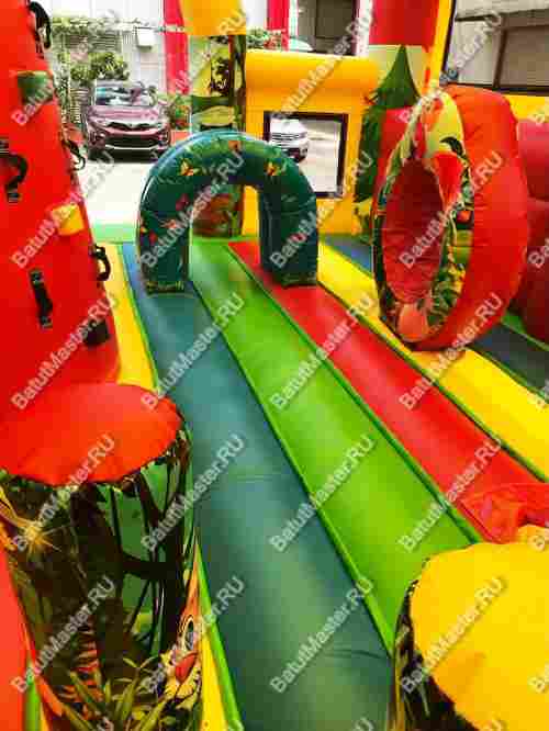 Надувной батут "Страна Сафария" с крышей и высокими горками 12*6*6 м