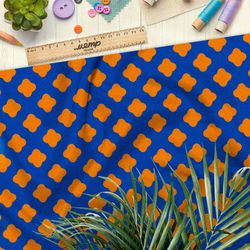 Ткань футер 2-х нитка оранжевые кресты на синем фоне