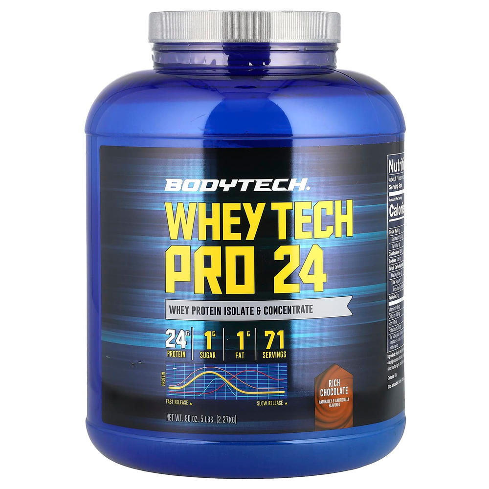 BodyTech, Whey Tech Pro 24, насыщенный шоколад, 2,27 кг (5 фунтов)