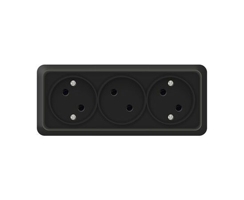 Розетка 3-м ОП Олимп 16А IP20 без заземл. черн. Universal 2217