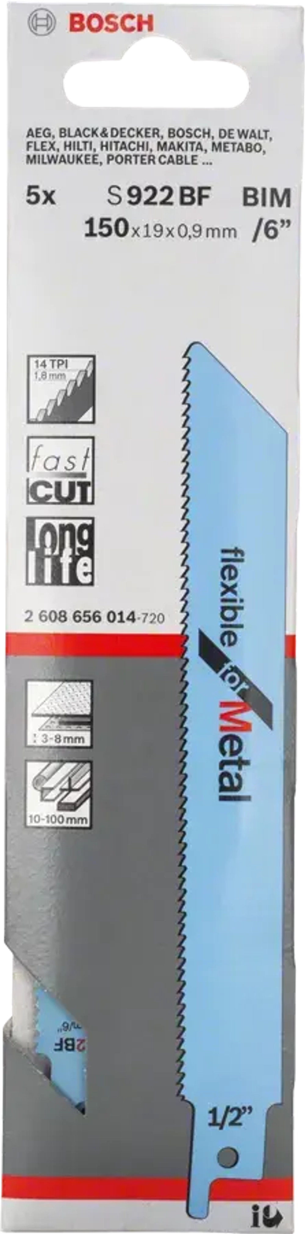 Сабельное пильное полотно S 922 BF Flexible for Metal Bosch 2608656014