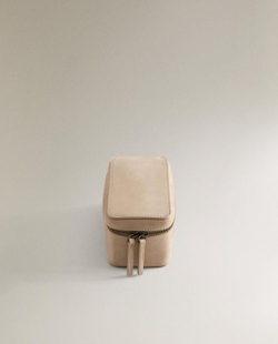 ZARA HOME МАЛЕНЬКАЯ КОЖАНАЯ ДОРОЖНАЯ КОСМЕТИЧКА ДЛЯ УКРАШЕНИЙ, ЭКРЮ