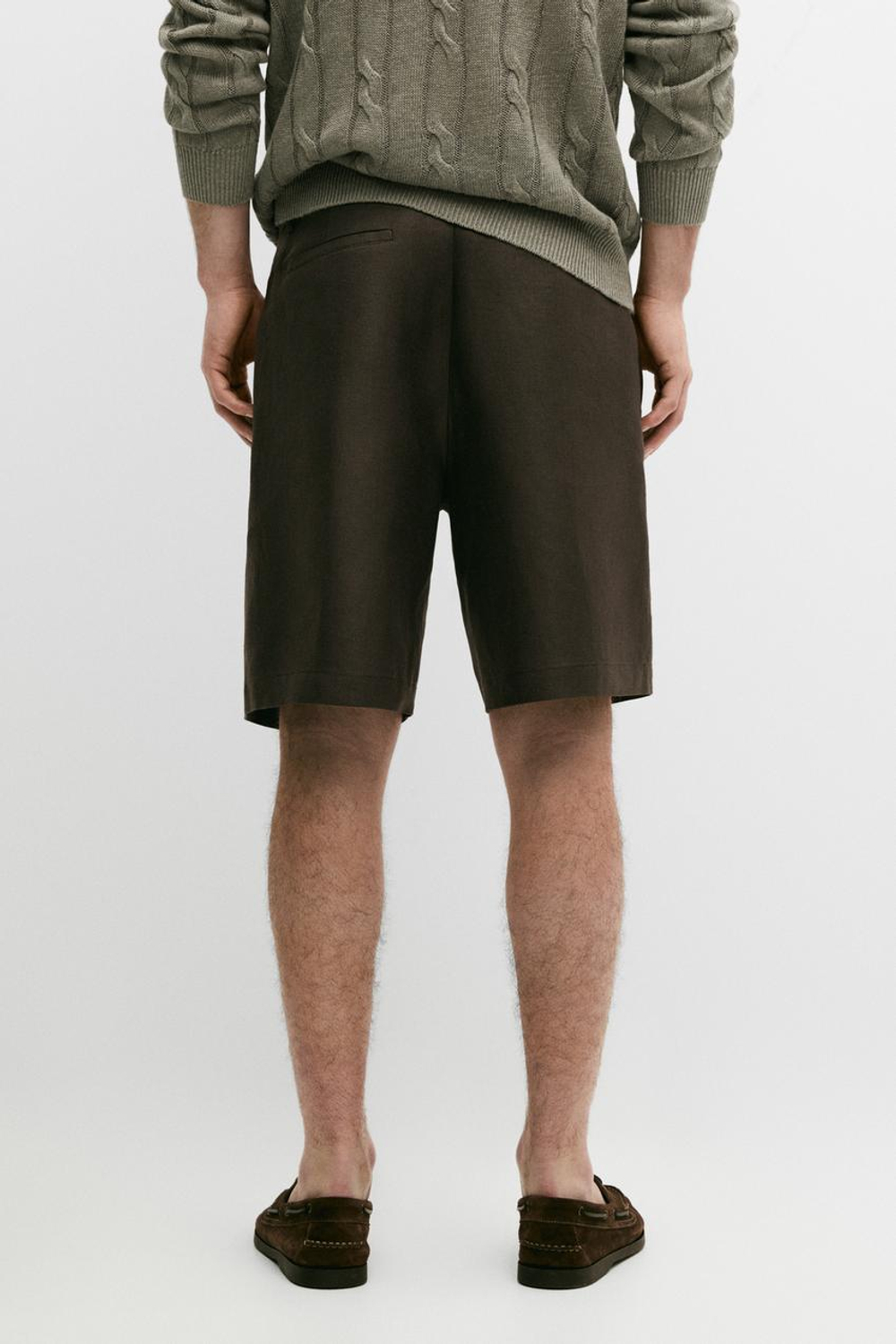 Massimo Dutti Льняные шорты-бермуды с вытачками, коричневый
