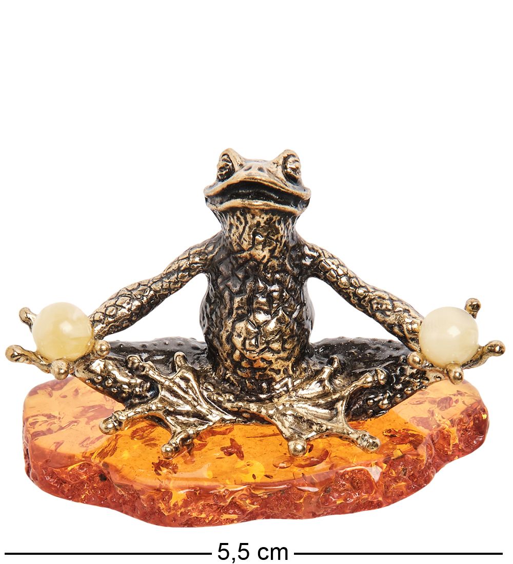 Народные промыслы AM-2145 Фигурка «Лягушка в медитации» (латунь, янтарь)