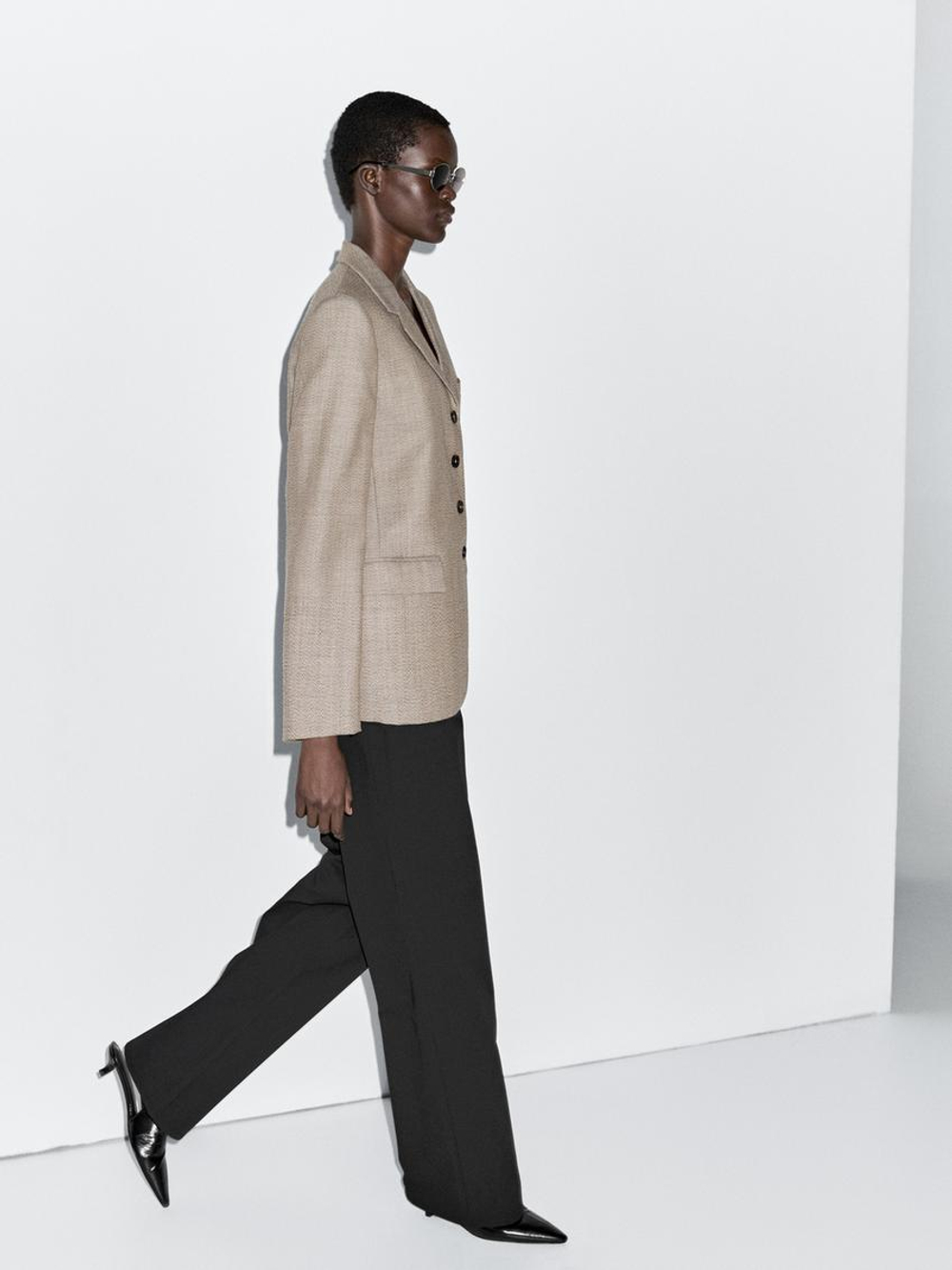 Massimo Dutti Блейзер из 100% шерсти с меланжевым узором, бежевый