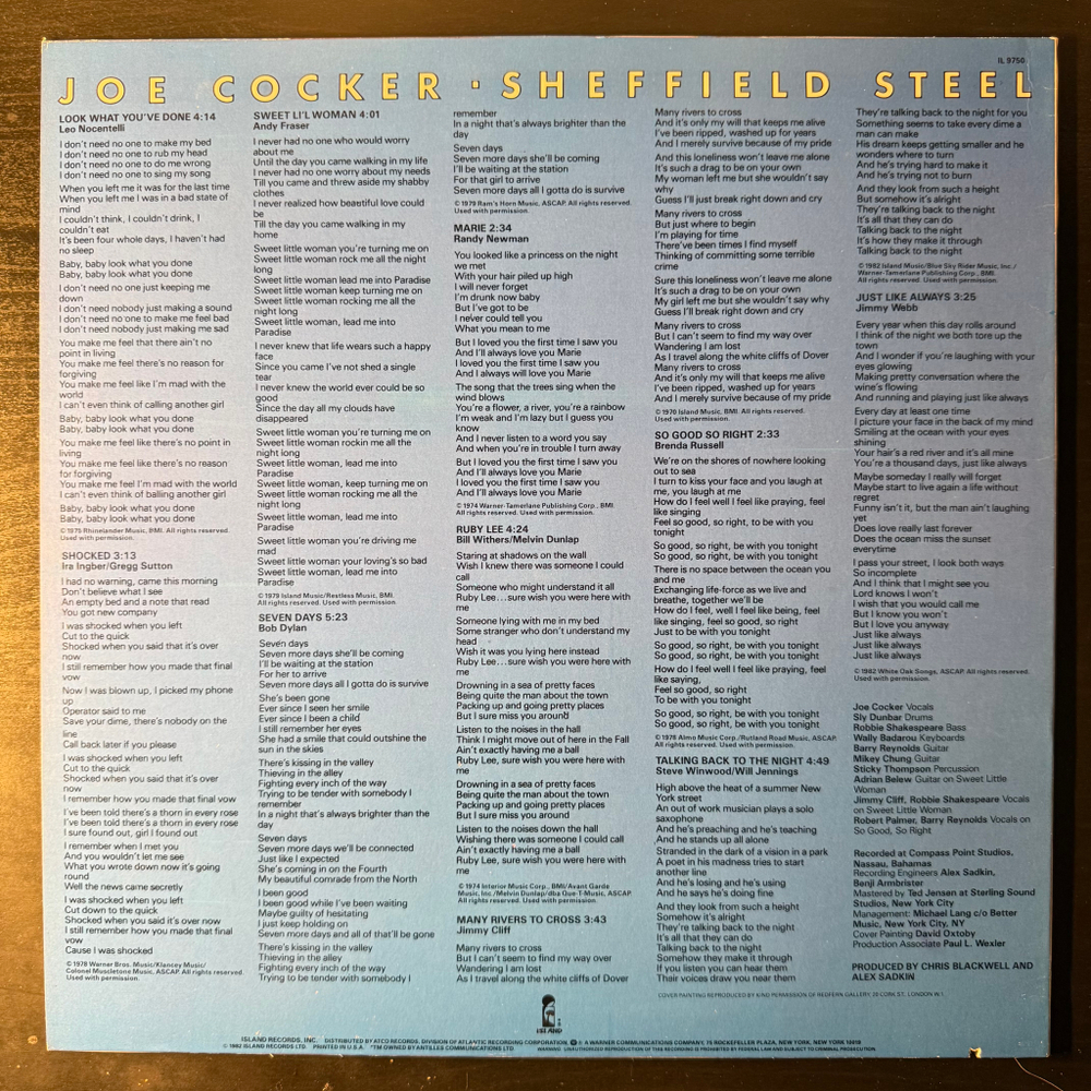 Joe Cocker ‎– Sheffield Steel (США 1982г.)