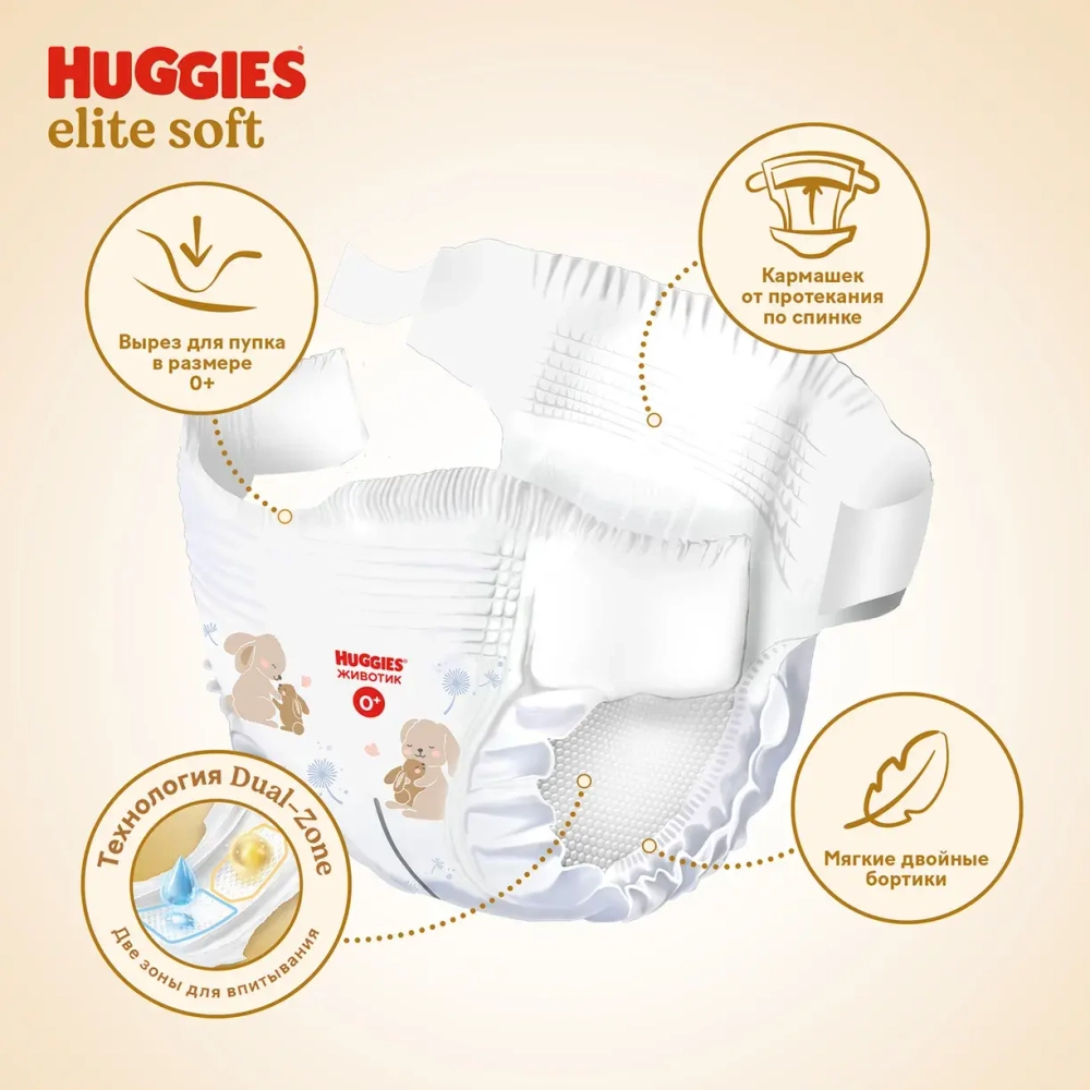 Huggies Подгузники Элит Софт 0 (до 3,5 кг), 25 шт. Хаггис