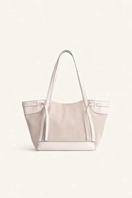 ZARA БОЛЬШАЯ ХОЛЩОВАЯ СУМКА-ШОППЕР НА ПЛЕЧО, ЭКРЮ