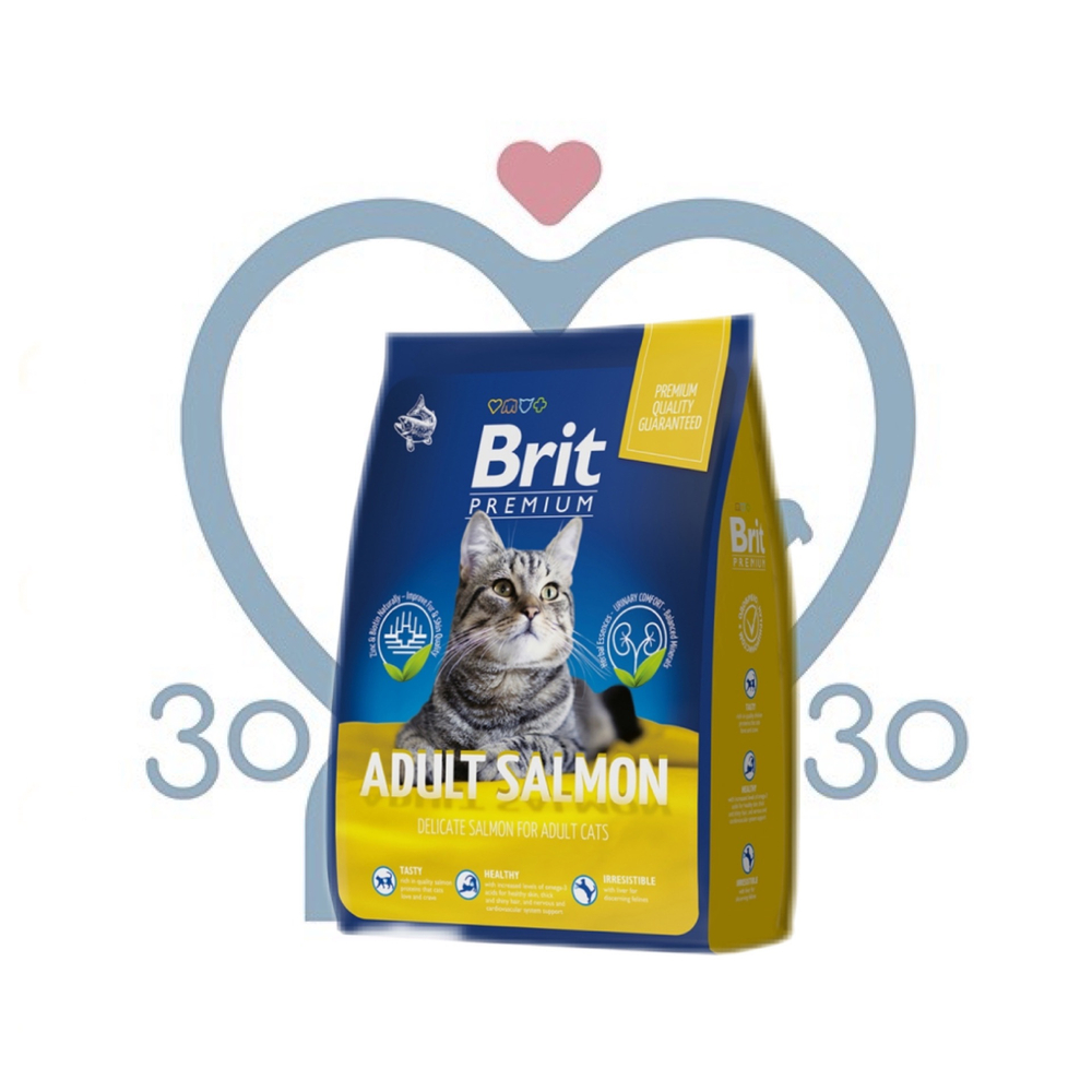 Brit Premium Корм сухой для взрослых кошек с лососем Cat Adult Salmon, 8 кг