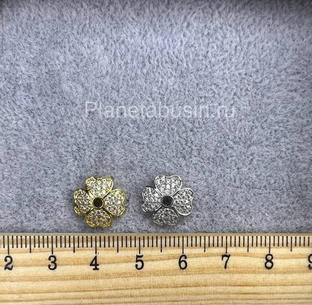 Шапочки люкс (Корея) четырехлистник с микроцирконами большие 0308