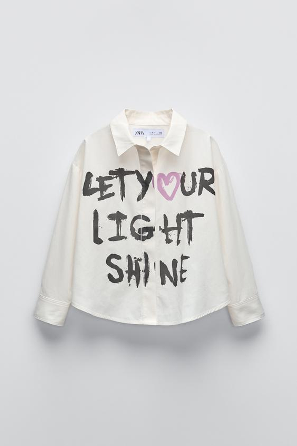 ZARA РУБАШКА С НАДПИСЬЮ В СТИЛЕ ГРАФФИТИ, ЖЕЛТОВАТО-БЕЛЫЙ