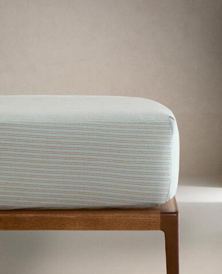 ZARA HOME ДЕТСКАЯ ПРОСТЫНЯ НА РЕЗИНКЕ В ПОЛОСКУ, СИНИЙ