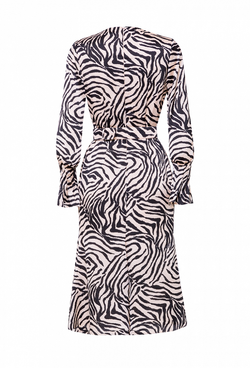 Платье шёлковое, юбка-годе бежевое с черным рисунком 04-06-22 SS