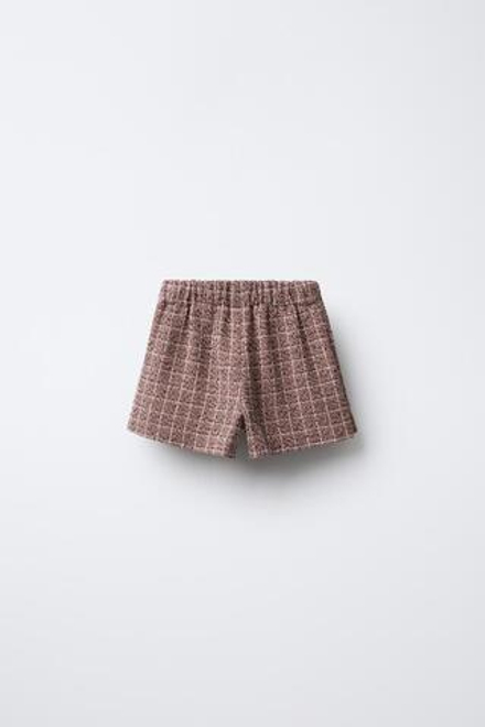 ZARA ЮБКА-ШОРТЫ С ПРИНТОМ И БАРХАТНЫМ КАРМАНОМ, ПАСТЕЛЬНО-РОЗОВЫЙ