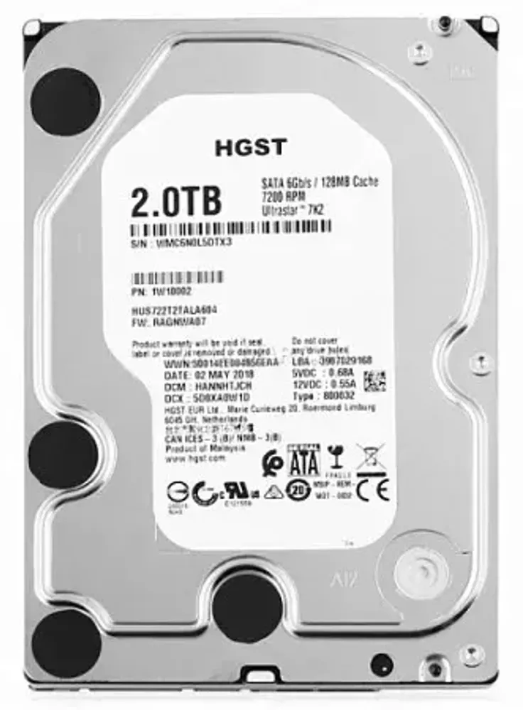 Western Digital Ultrastar DC HDD Server 7K2 (3.5’’, 2TB, 128MB, 7200 RPM, SATA 6Gb/s, 512N SE) SKU: 1W10002