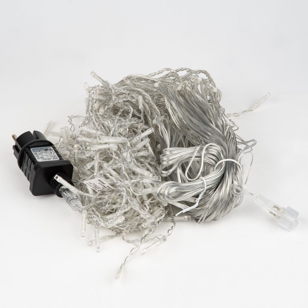 ULD-B12006-195-TTK MULTI IP44 Бахрома светодиодная с эффектом мерцания. 12м. Соединяемая. 195 светодиодов. Разноцветный свет. Провод прозрачный. ТМ Uniel