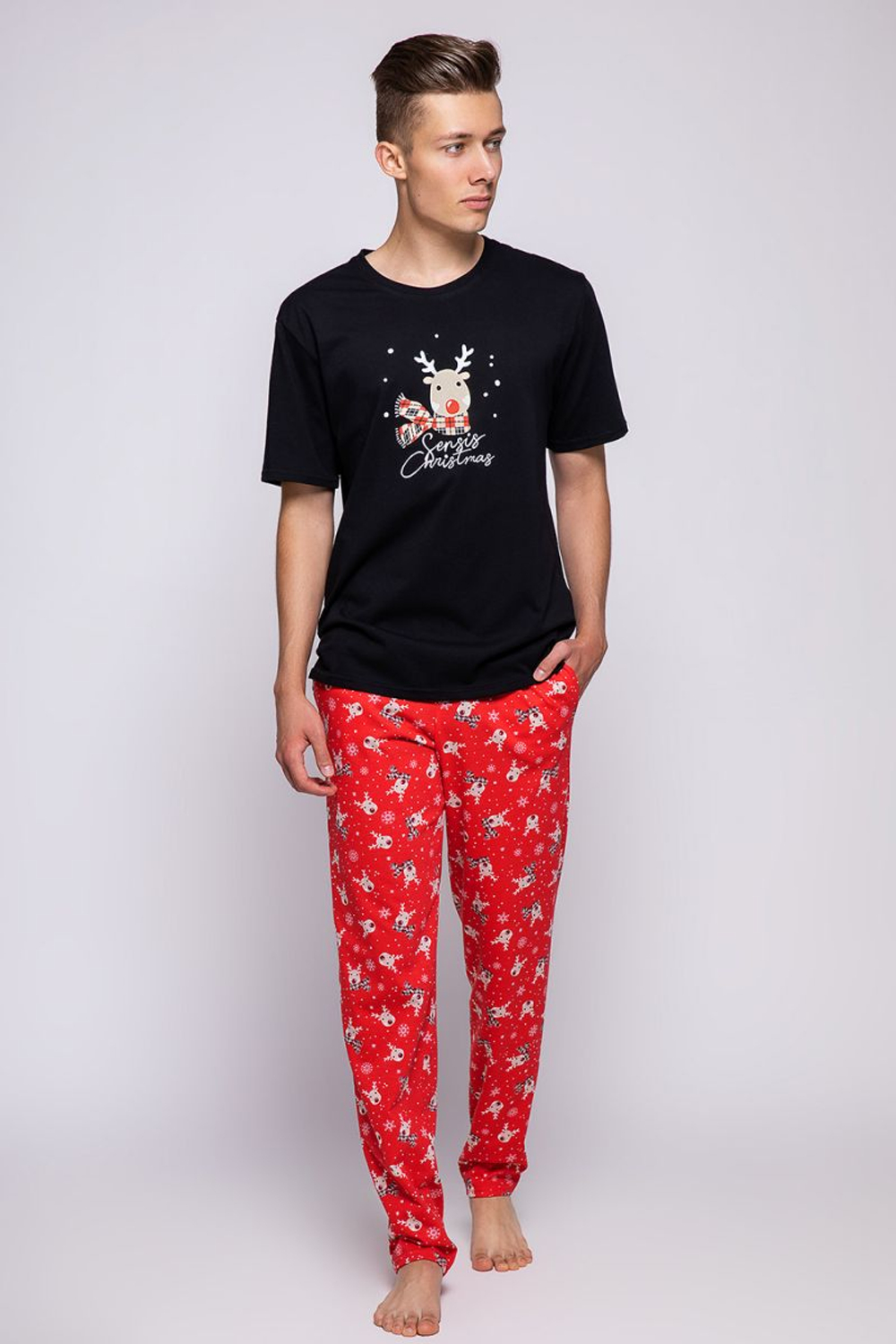 Пижама Rudolfo с рождественским принтом (Размер: M) (Цвет: черный с красным)