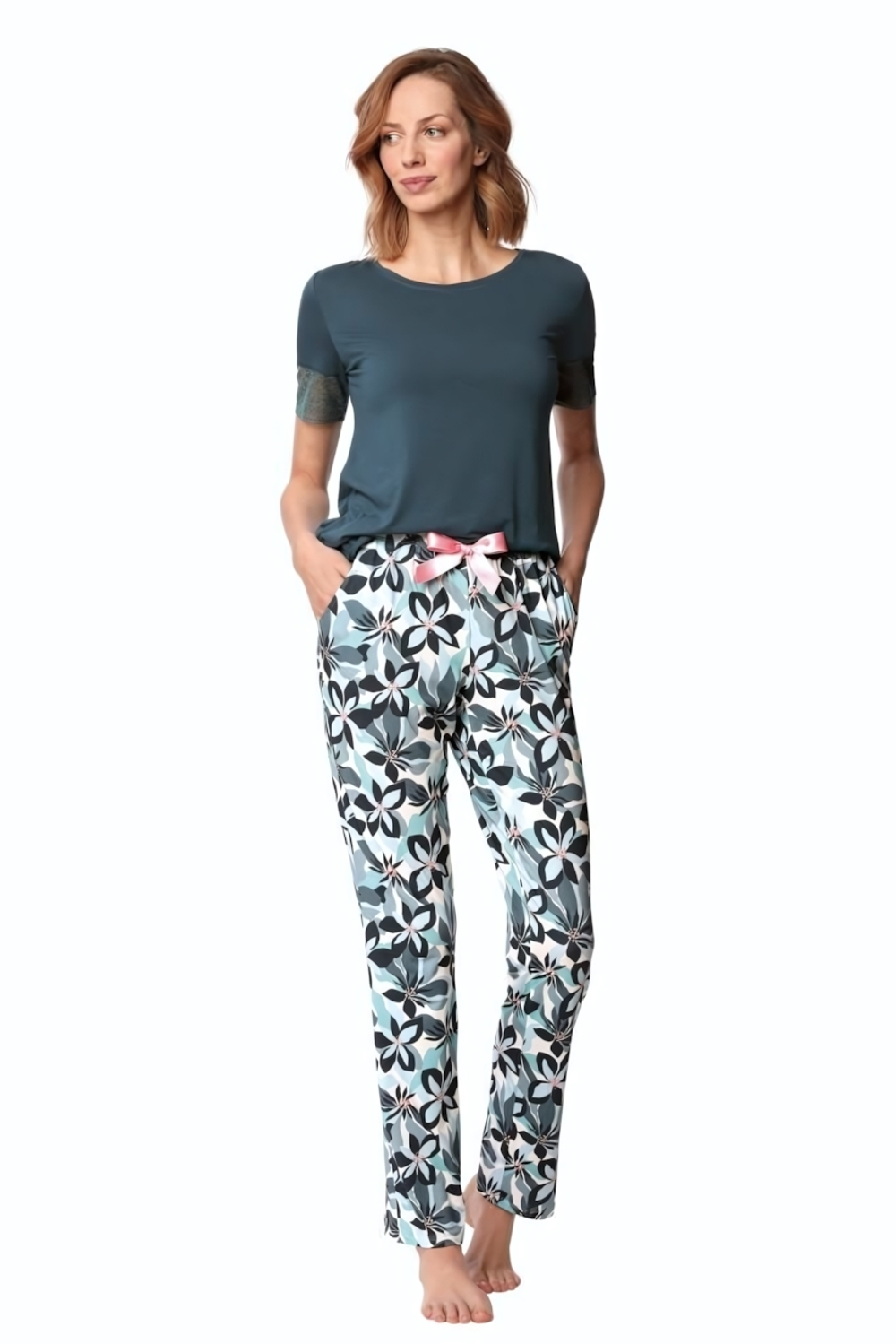 Пижама Zoya с принтом на брючках (Размер: XL) (Цвет: темно-бирюзовый)