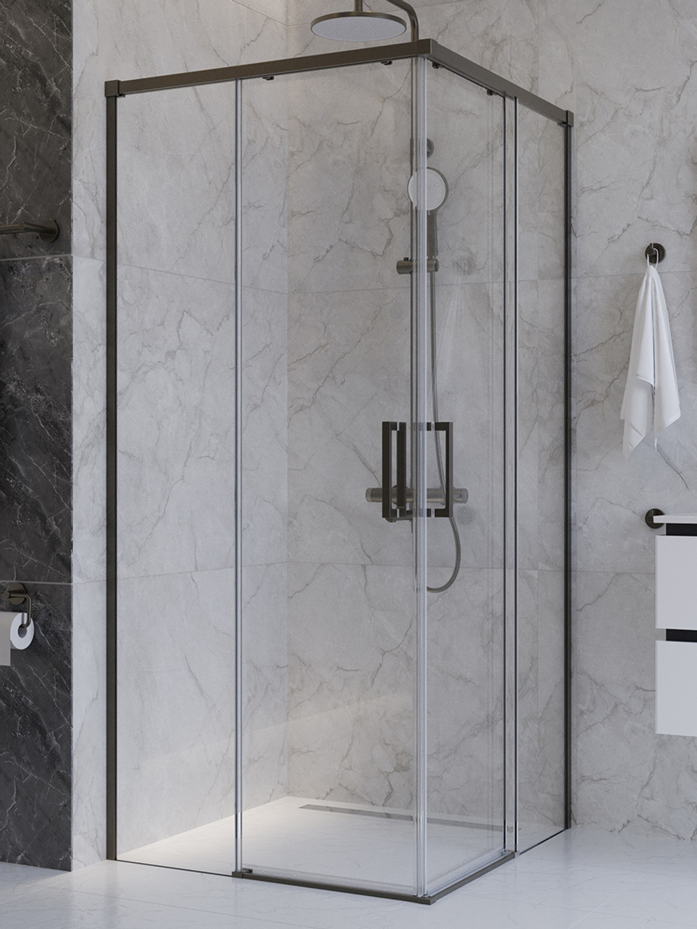 Душевой уголок Cezares PLANE-A-2-90-C-GM, 90х90х195, профиль оружейная сталь, стекло прозрачное