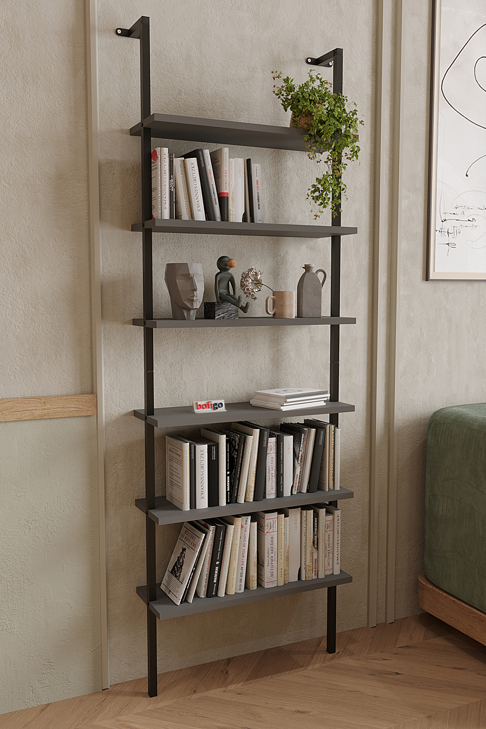 Настенная консоль с 6 полками - антрацит