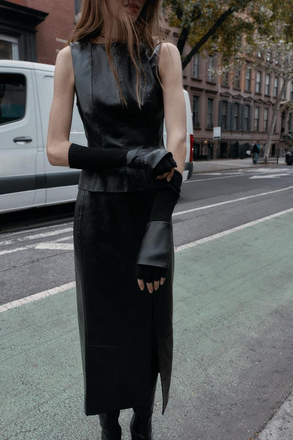 ZARA КОМБИНИРОВАННЫЕ МИТЕНКИ ИЗ ИСКУССТВЕННОЙ КОЖИ, ЧЕРНЫЙ