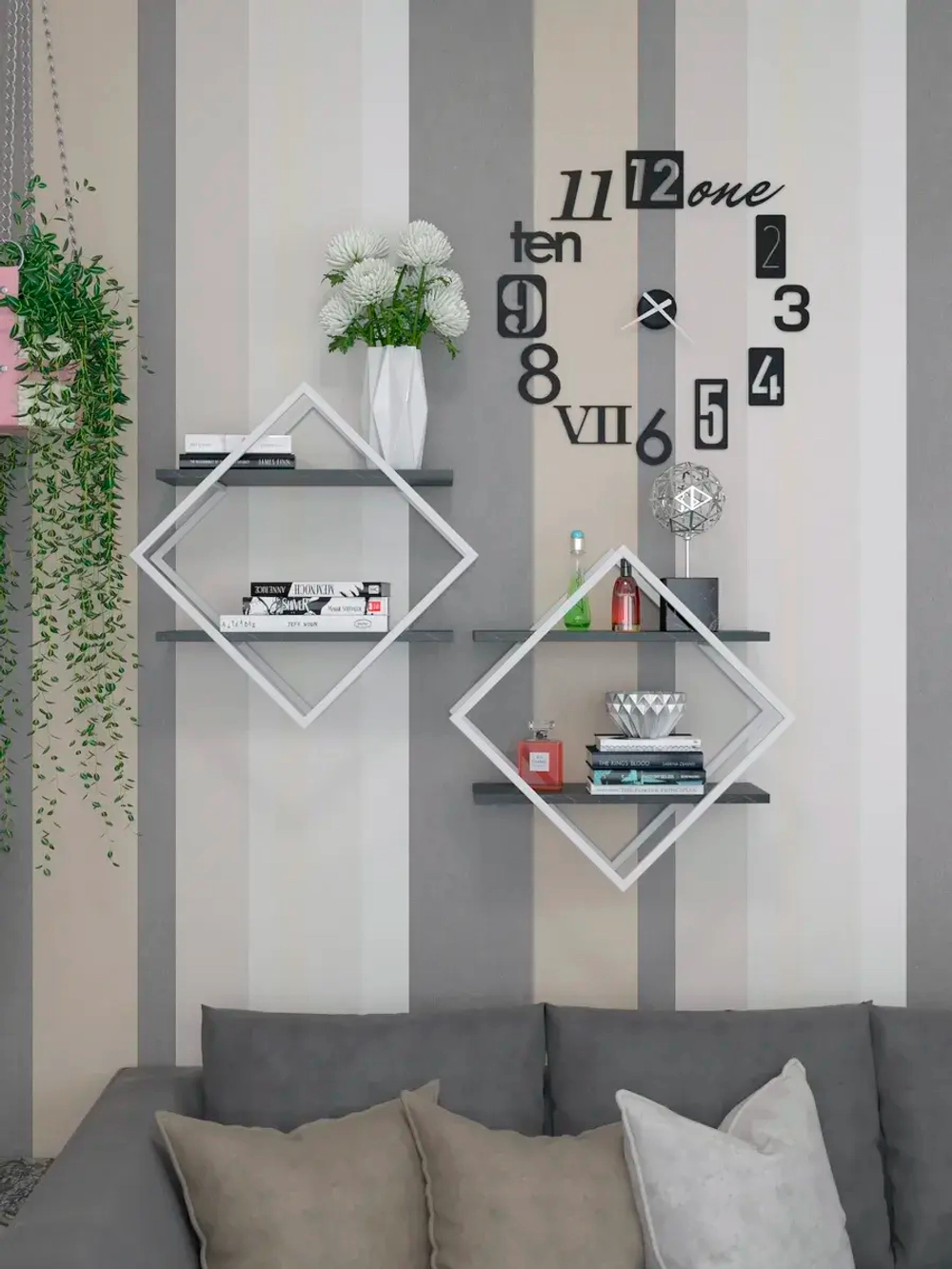 Набор полок ромб настенных бело-черных  - БЧ