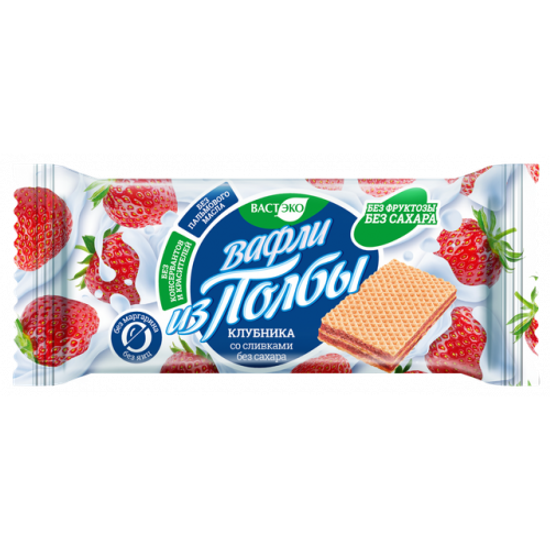 Вафли из полбы. Клубника со сливками. Без сахара., (шоубокс 10шт.)