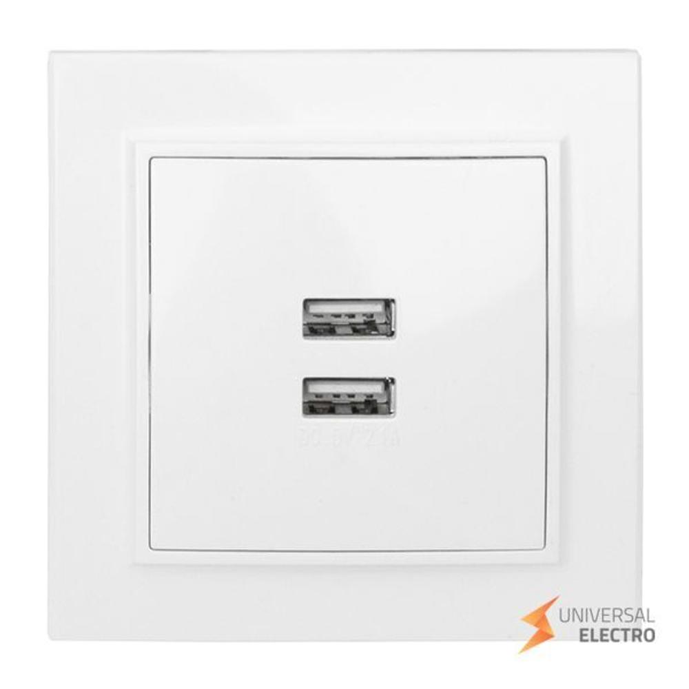 Минск Розетка USB 2-местная СП 2,1А белая EKF