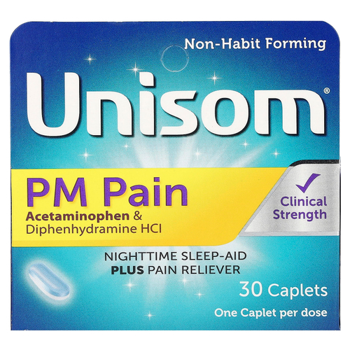 Unisom, PM Pain, средство для ночного сна и обезболивающее, 30 капсул