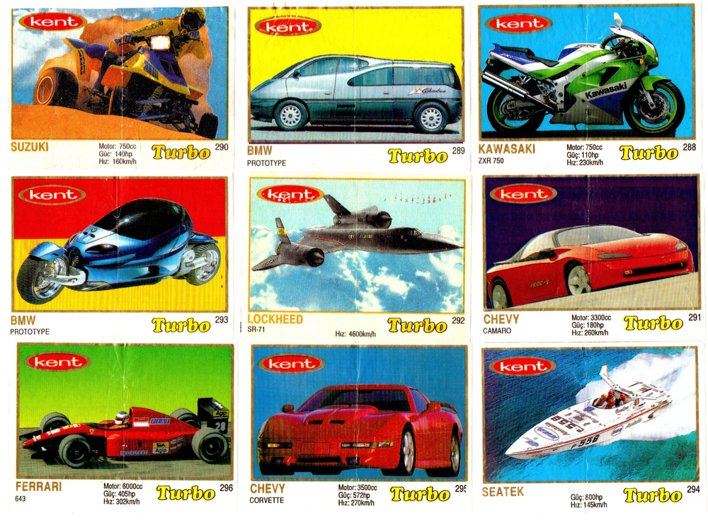 Вкладыши от жвачки Turbo Yellow - Турбо 70 штук без повторов. Серия 261 - 330. Полная серия