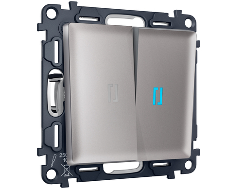 MA504020 Комплект механизма 2-кл выключателя с подсветкой 10000K ALFA Сталь матовый QUANT (AP5040, VM115, G17B)