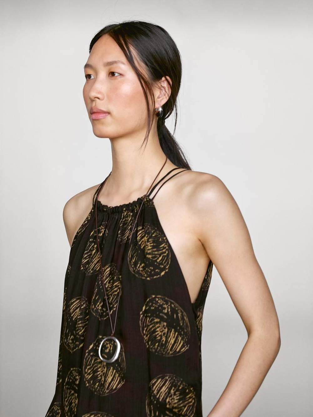 Massimo Dutti Длинное платье с принтом, коричневый